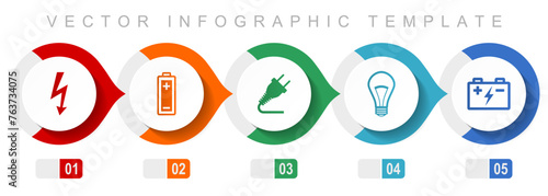 Power and energy flat design infographic template, miscellaneous symbols such as bolt, battery, plug and light bulb, vector icons collection