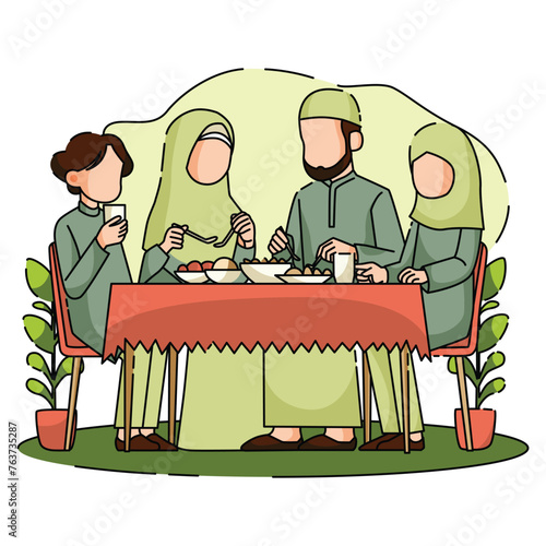 family is iftar together flat design vector illustration