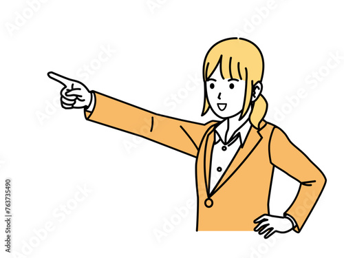 目標、指を差す女性会社員のイラスト