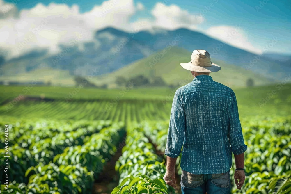 Fototapeta premium The farmer is watching the crop grow