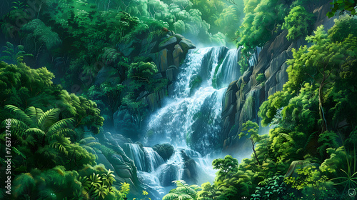 Jq Art Depicts The Mesmerizing Beauty Of A Waterfall Surrounded By Vibrant Forest Foliage © Lela