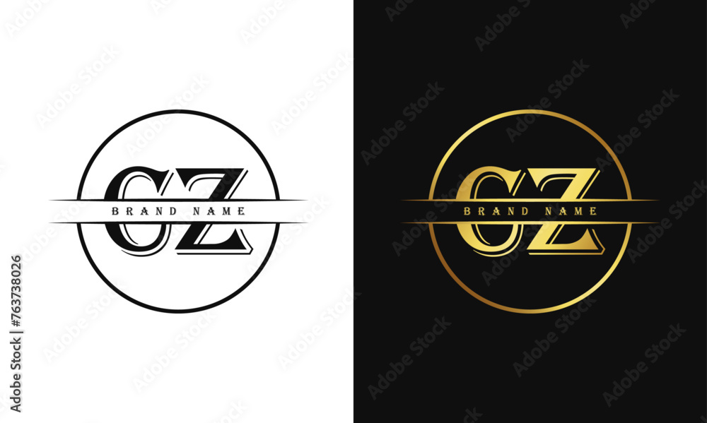 Elegant, Luxurious, Professional and minimal CZ letters monogram icon design in bright golden color. - obrazy, fototapety, plakaty 