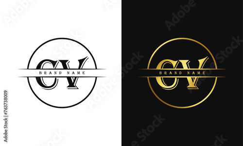 Elegant, Luxurious, Professional and minimal CV letters monogram icon design in bright golden color.