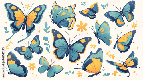 A delightful assortment of colorful cartoon butterflies with playful patterns  perfect for cheerful illustration designs on white background