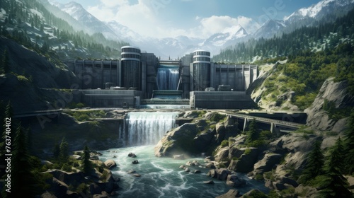 Majestic hydroelectric dam amidst mountainous terrain