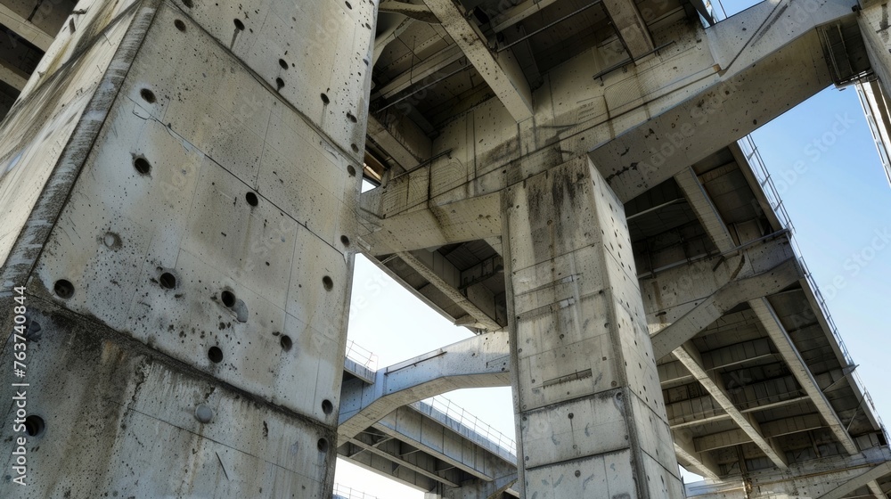 A closeup of the supports and pillars of the stadium roof showcasing its stability and strength.
