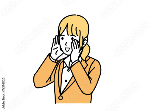 応援、掛け声をする性会社員のイラスト