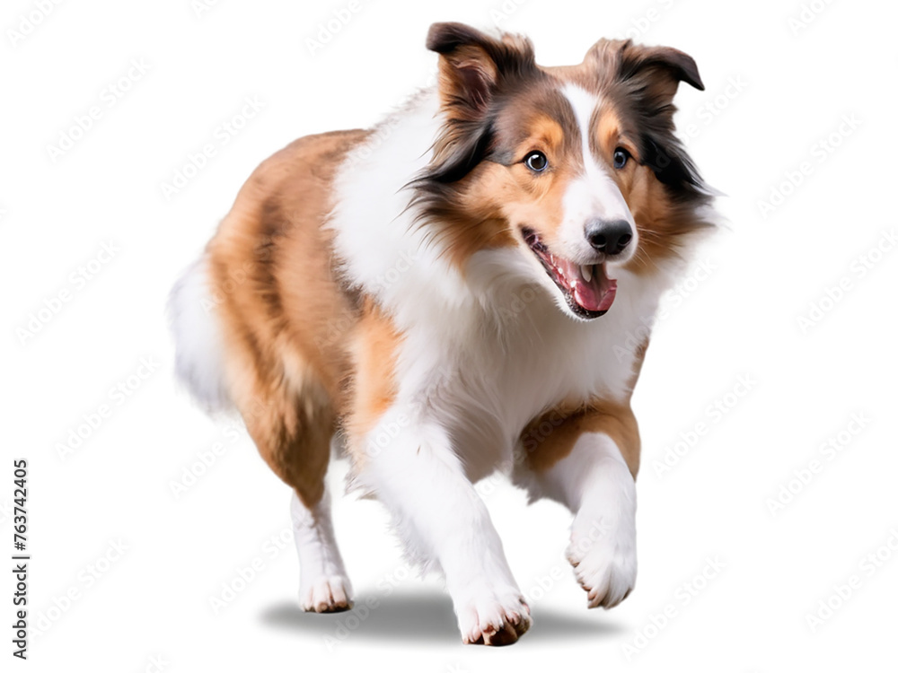 collie dog  in motion, playing, running isolated on transparent background