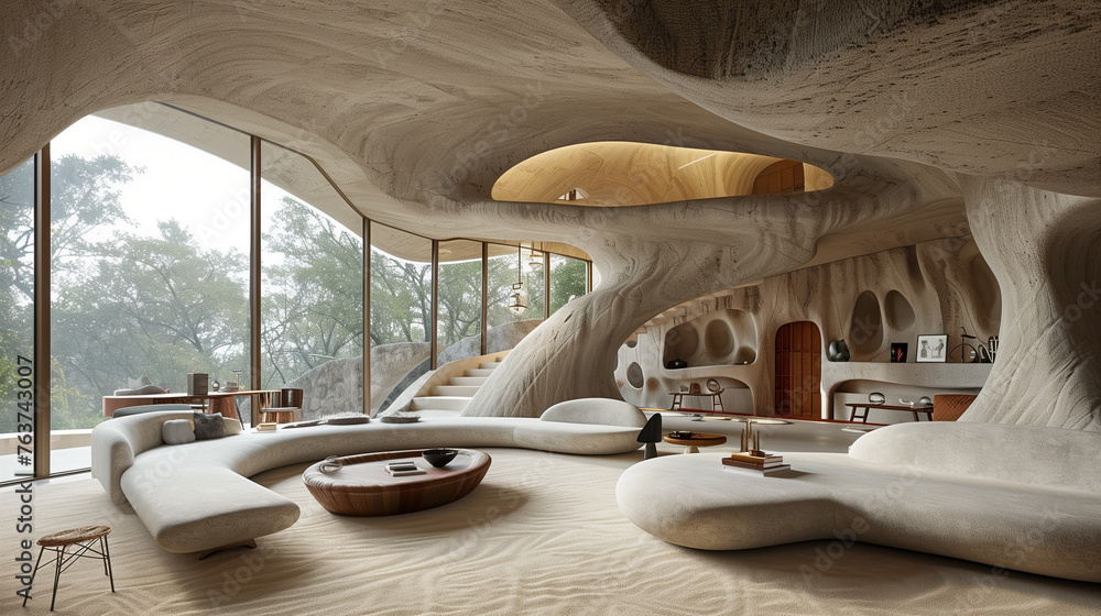 Modern Organic Interior Design with Curvilinear Sculptural Architecture