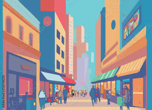 商店街のポップなイラスト,generative ai