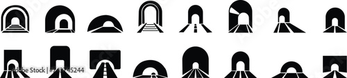 tunnel sign multi series style icon set. Simple glyph, flat vector of railway warnings icons for ui , website or mobile application, Modern empty highway , automobile bridge, transport infrastructure.