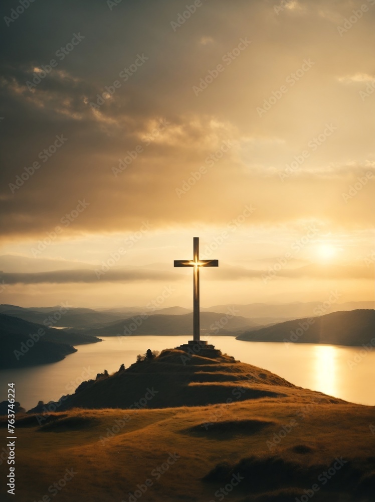 Holy cross symbolizing the death and resurrection of jesus christ with dramatic sky view Holy cross symbolizing the death and resurrection of jesus christ with dramatic sky view
