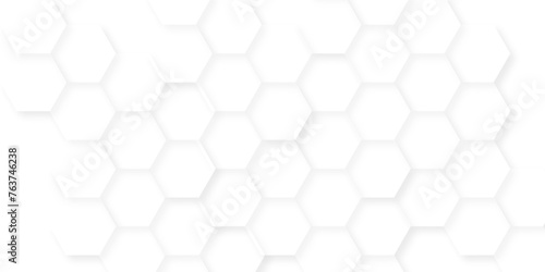 Abstract white background with hexagons pattern. White abstract vector wallpaper with hexagon grid. Technology Futuristic honeycomb mosaic white background. 