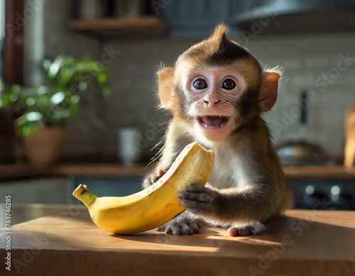 Baby Affe mit einer banane 