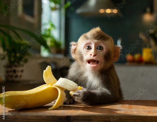 Baby Affe mit einer banane 