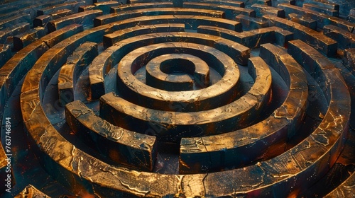 A maze with intricate patterns and hidden symbols representing the journey towards understanding and interpreting the divine mysteries and allegories.