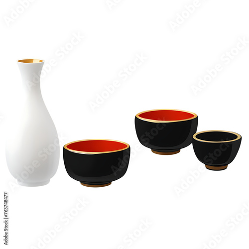 Traditional Japanese sake set, isolated on transparent background Transparent Background Images  photo