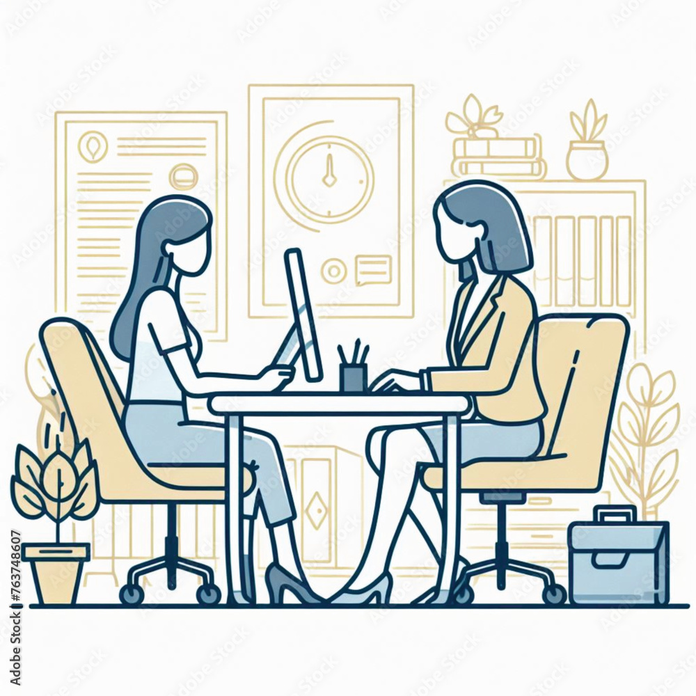 a girl meeting with her office, minimal design, outline with solid fill color, background white vector illustration line art 3 a girl meeting with her office, minimal design, outline with solid fill color, background white vector illustration line art 3