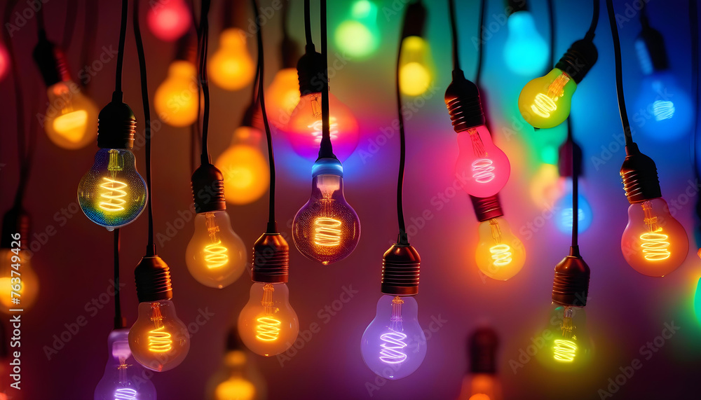 A close-up of a light bulb with rainbow lights surrounding it A close-up of a light bulb with rainbow lights surrounding it