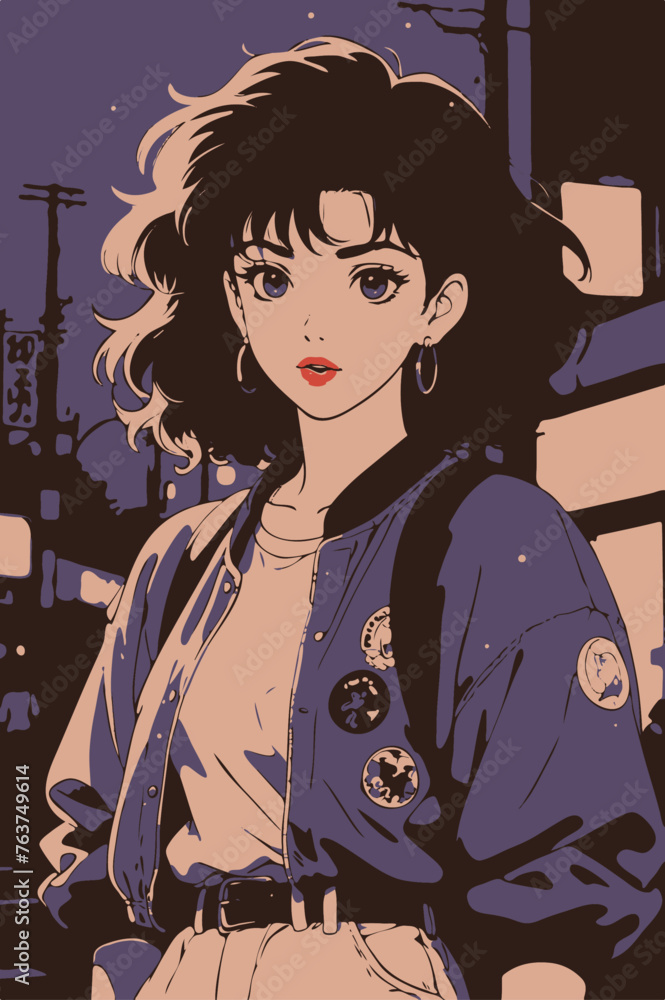 90's anime style, ultra detailed illustration of a beautiful adult woman with messy hair wearing 1990 clothing, woman illustration, vector art, manga style, beautiful anime girl 90's anime style, ultra detailed illustration of a beautiful adult woman with messy hair wearing 1990 clothing, woman illustration, vector art, manga style, beautiful anime girl