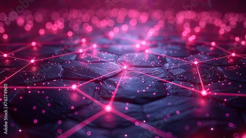 Abstract tech background with illuminated fiber optic connections, quantum computing network system electronic global intelligence