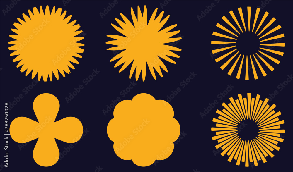 Sunburst. Vector set of sun icons. Different sun drawing collection. Summertime figure concept. icons set. - obrazy, fototapety, plakaty 