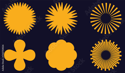 Sunburst. Vector set of sun icons. Different sun drawing collection. Summertime figure concept. icons set. photo