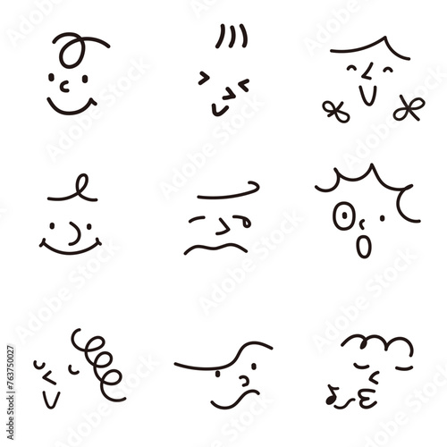 いろいろな表情の抽象的な子どもたちの顔の落書きベクターイラスト