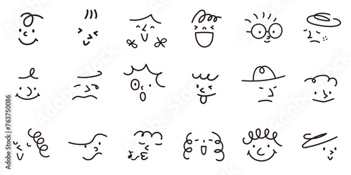 いろいろな表情の抽象的な子どもたちの顔の落書きベクターイラスト