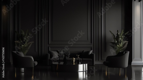 Luxury Living Room Interior Design on Black Background 