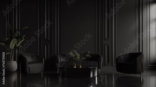 Luxury Living Room Interior Design on Black Background
