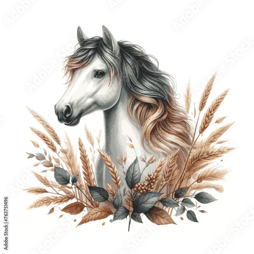 watercolor illustration of horse face, Horse Painting, Horse Face Illustration, White horse Painting