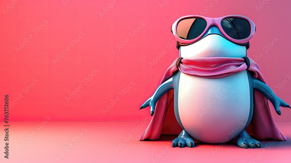 Stylish penguin with sunglasses and scarf. - obrazy, fototapety, plakaty 