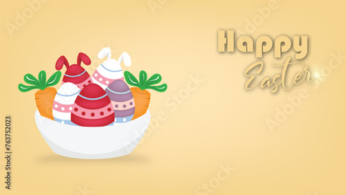 Easter celebration vector design with a minimalist theme, a combination of pastel colors, with ornaments of eggs, flowers, rabbits, carrots