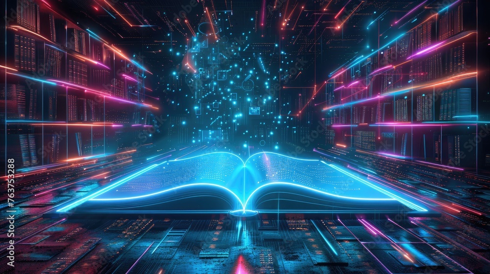 books with blue neon color technology backgrounds Stock Illustration | Adobe Stock