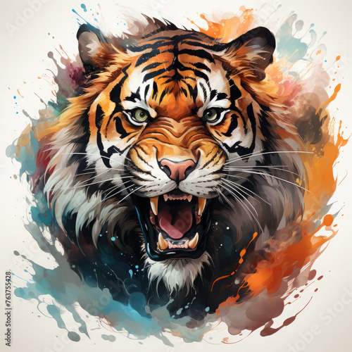 Watercolor Roaring Tiger Illustration  Generative Ai