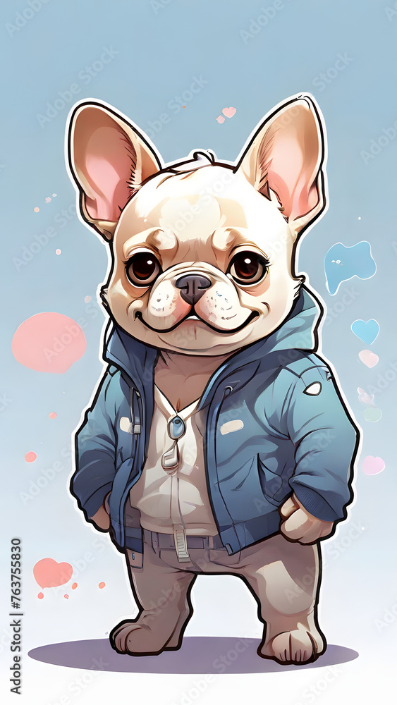 Sticker Smiling Cartoon French Bulldog Illustration Sticker Smiling Cartoon French Bulldog Illustration