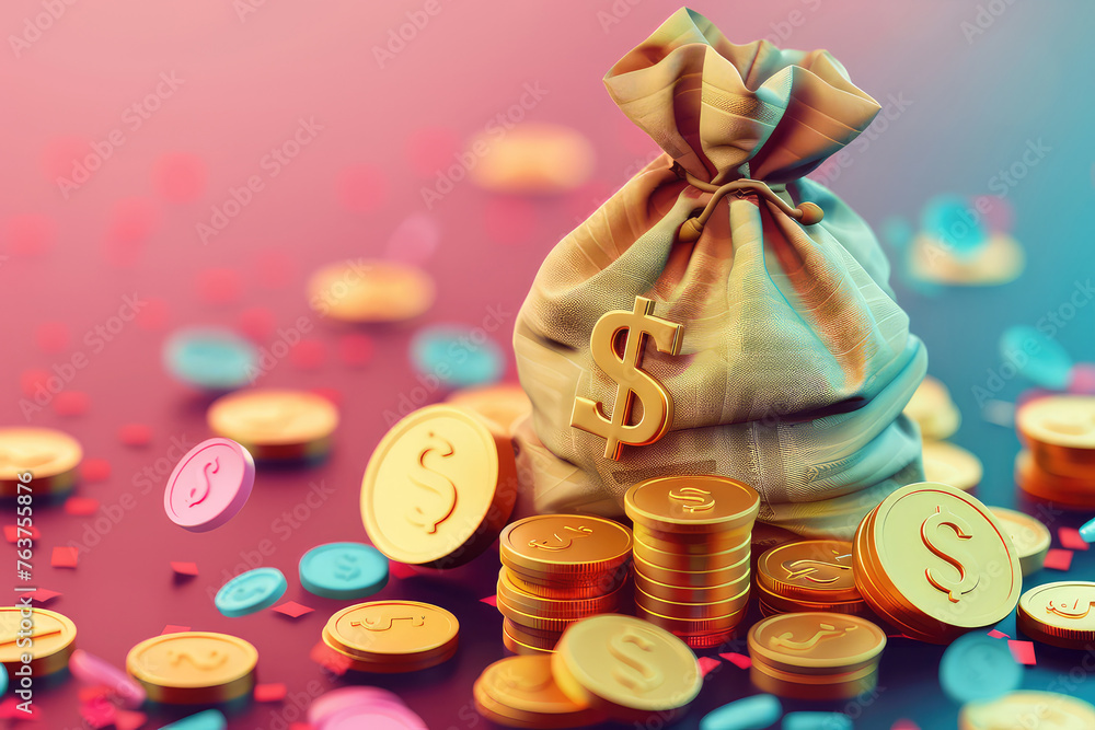 Money bags icon, money saving concept. Difference money bags on background. 3d render illustration Money bags icon, money saving concept. Difference money bags on background. 3d render illustration