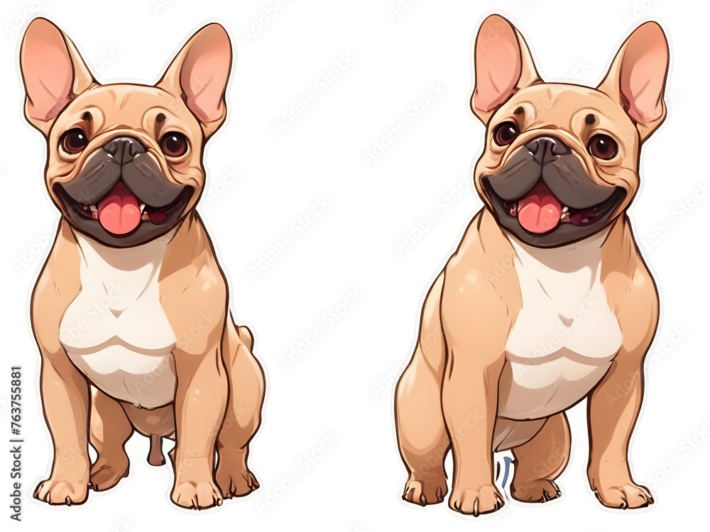 Sticker Smiling Cartoon French Bulldog Illustration, French Bulldog Transparency