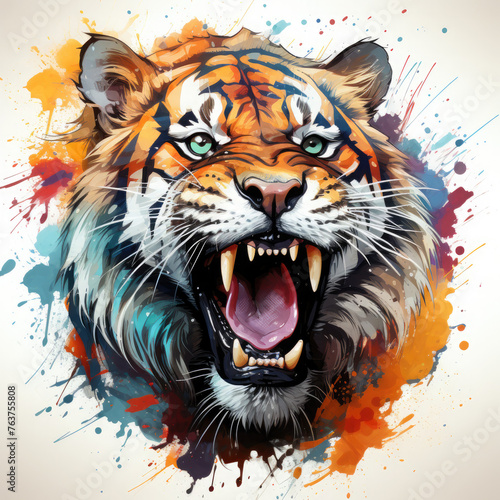 Watercolor Roaring Tiger Illustration  Generative Ai
