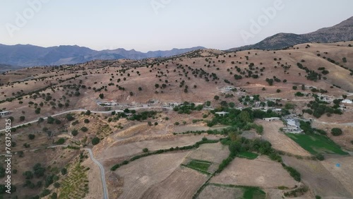 High Angle Footage of Landscape and Hills at Kurdistan, Iraq.