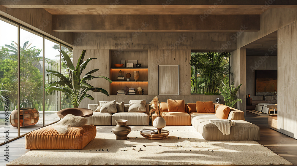 Modern Living Room Interior with Tropical View Modern Living Room Interior with Tropical View