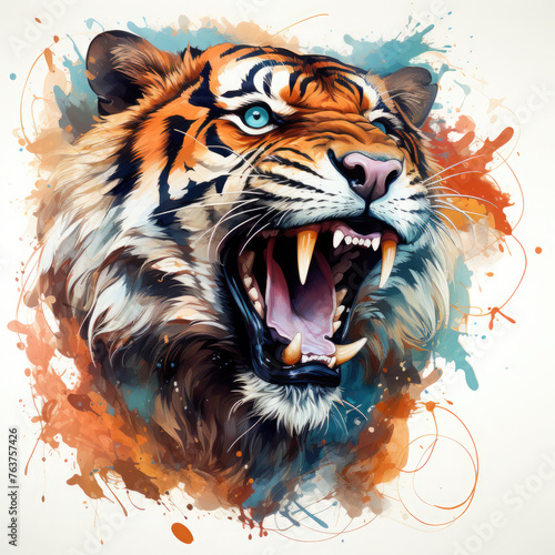 Watercolor Roaring Tiger Illustration  Generative Ai