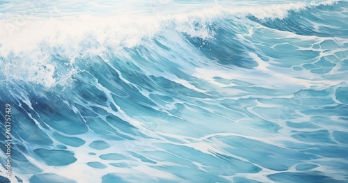 A beautifull photorealistic view of the sea surface, with waves breaking and splashing water
