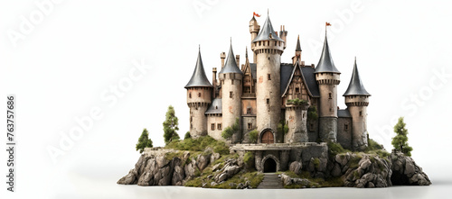 Old fairytale castle on the hill isolated on white. 3d illustration. generative by ai.. photo