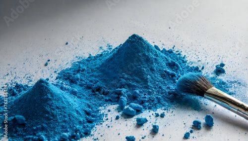 two piles of Vibrant Blue Powder with a make up brush