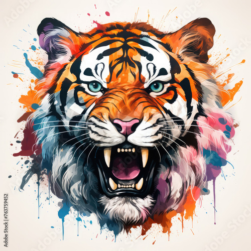 Watercolor Roaring Tiger Illustration  Generative Ai