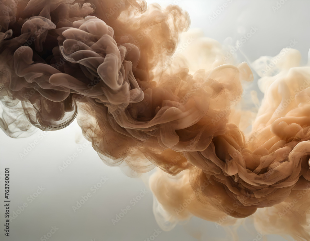brown smoke flowing on white background with back lighting  - obrazy, fototapety, plakaty 