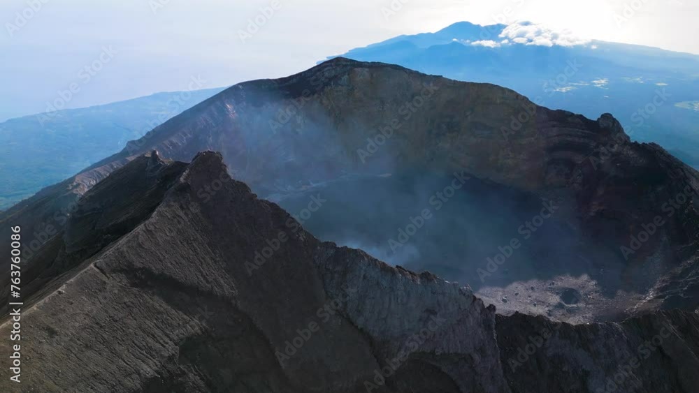 Sunrise at the top of the Agung volcano. Beautiful drone footage Sunrise at the top of the Agung volcano. Beautiful drone footage