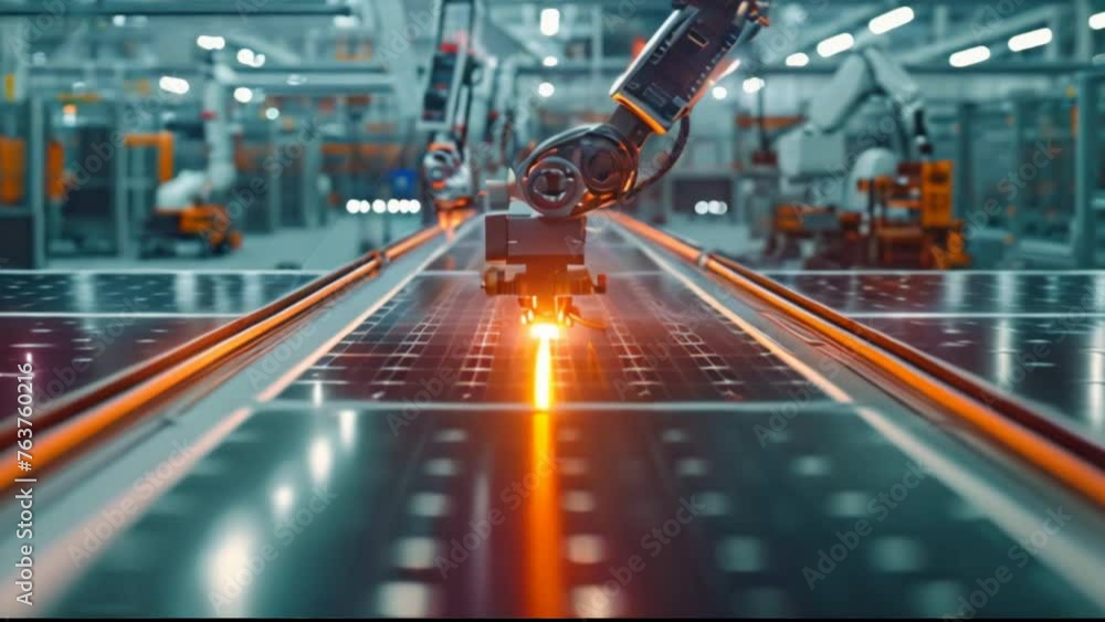 Vidéo Stock Robotic arm produces solar cells in a modern factory using